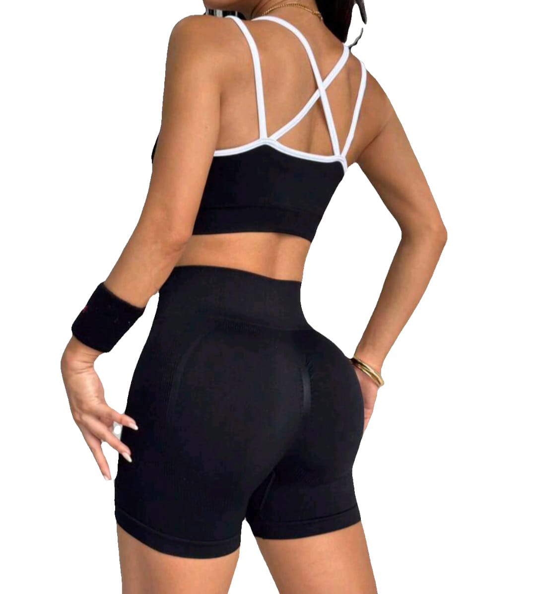 FrimFit Women's 2-Piece Active wear Set-Black & White Trim